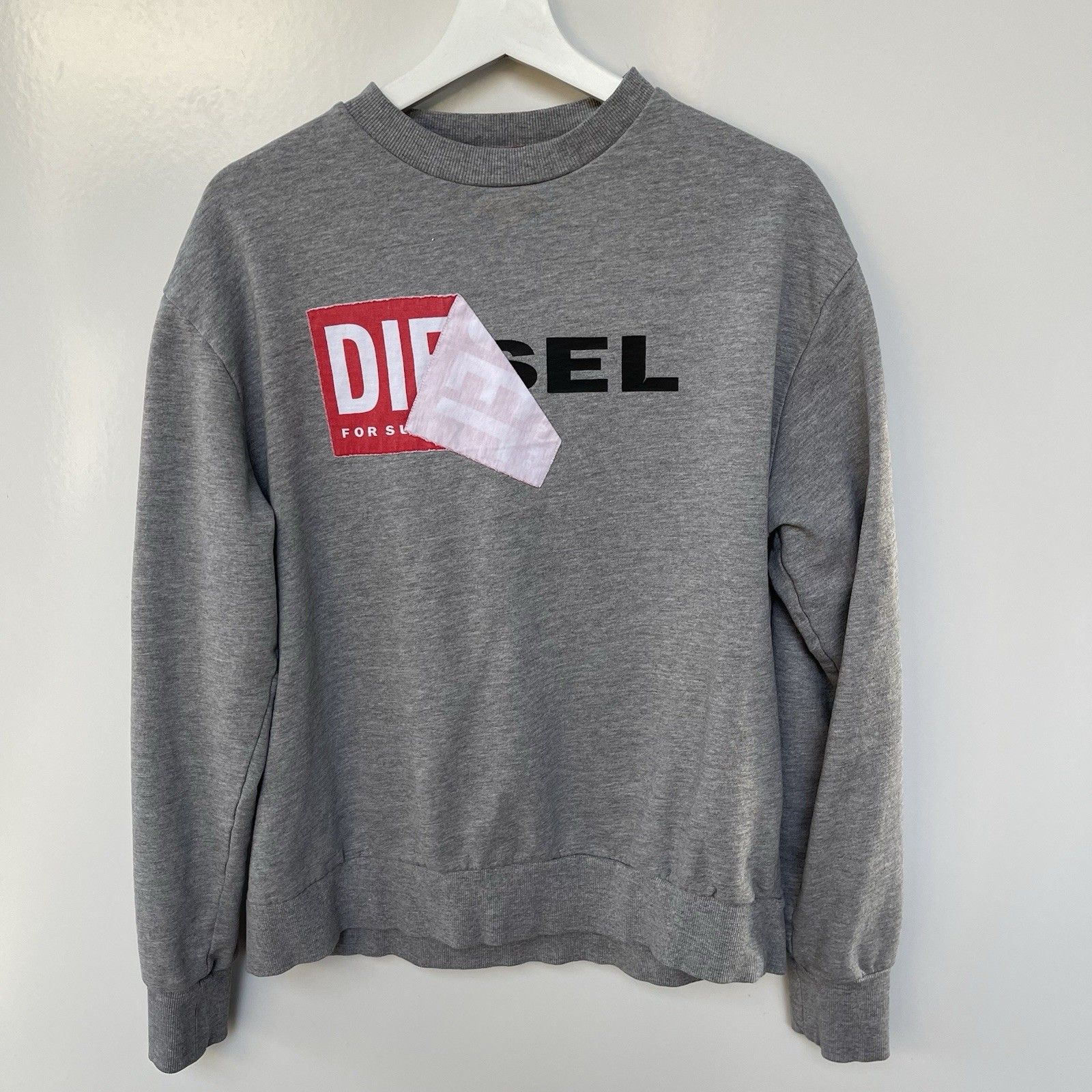 Diesel Men’s Sweatshirt Size Small Gray Peel Logo Y2k Streetwear Graphic Print